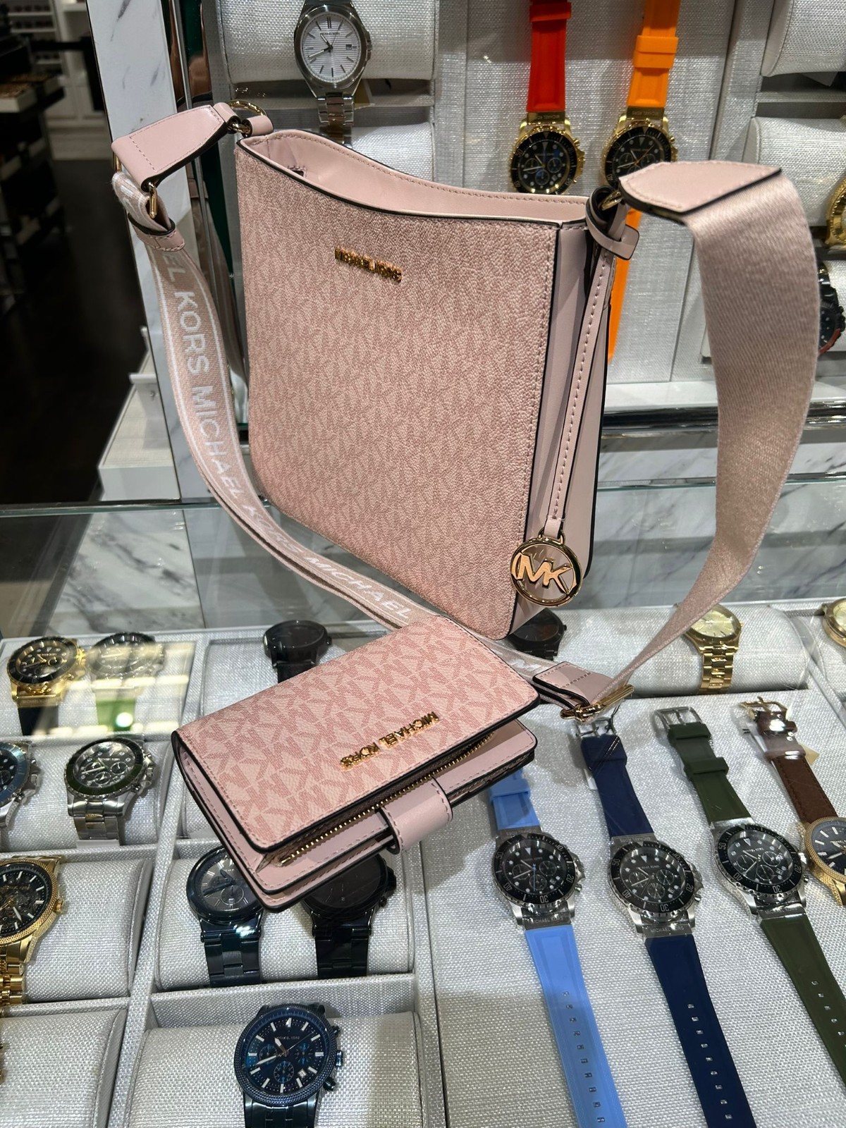 Michael Kors Small Bag Purse Messenger Shoulder Crossbody Handbag + Wallet Pink