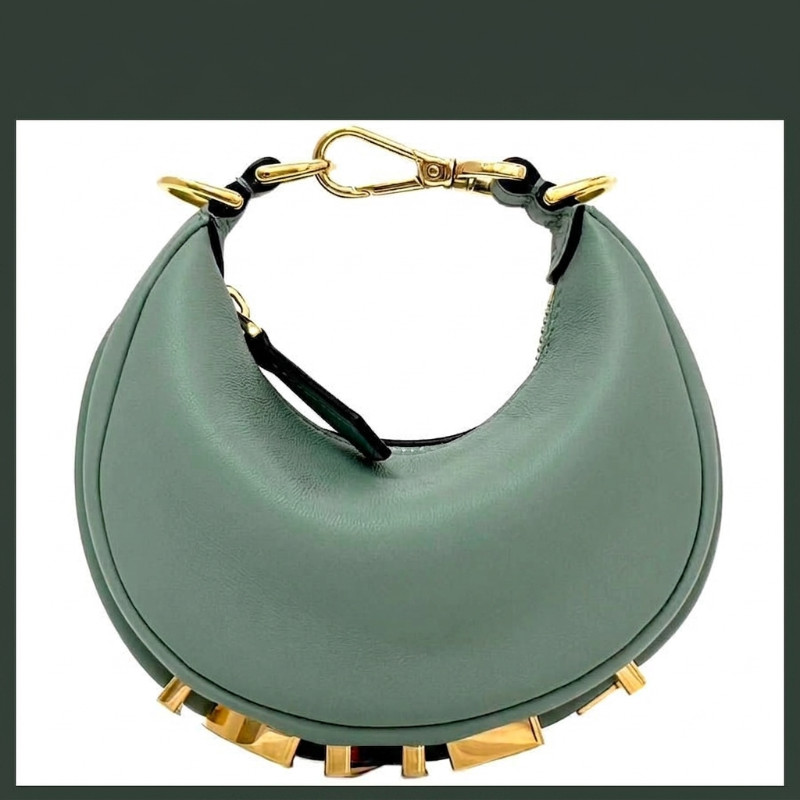 FENDI Nano Fendigraphy Shoulder Bag Green Blue Leather Mini Handbag Pouch 7AS089