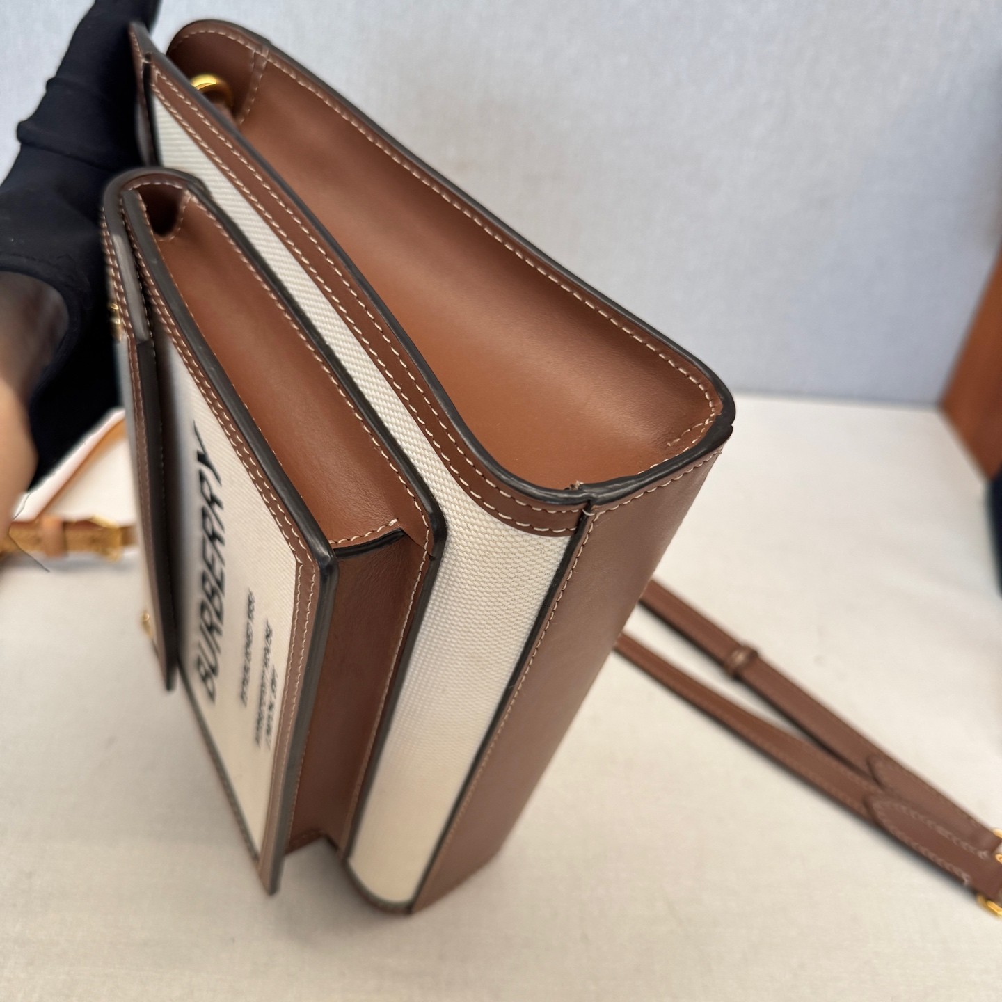 Burberry Pocket Mini Beige Brown Canvas Leather Shoulder Crossbody Bag US Ship