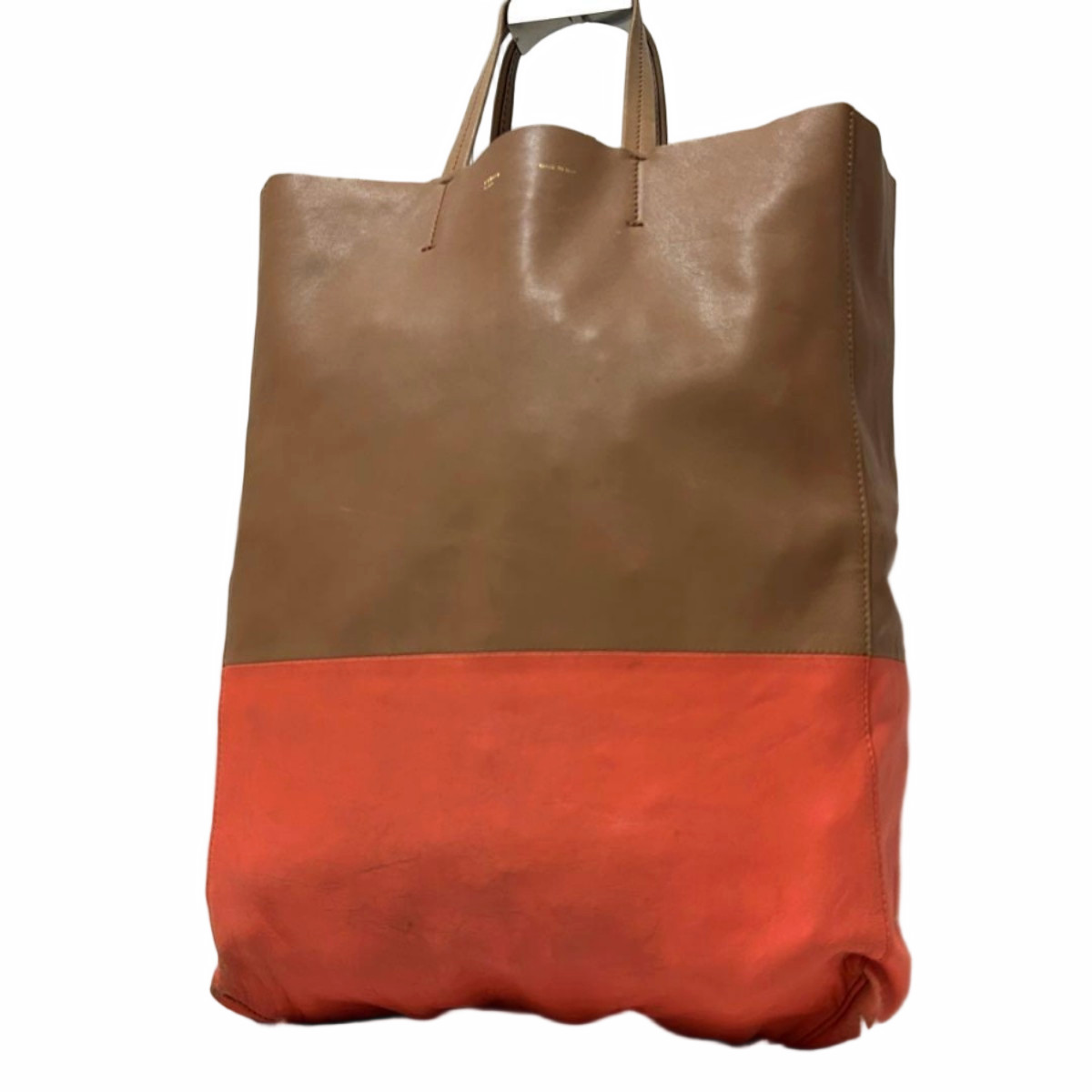 Authentic CELINE Horizontal Cabas Tote Phoebe Philo Brown Orange Bag