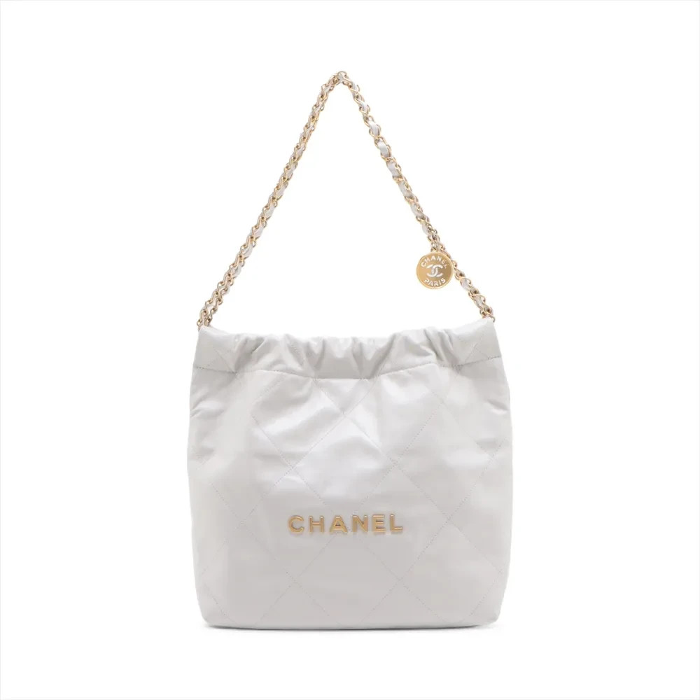 CHANEL CHANEL 22 Small Gray Shiny Calfskin Chain Shoulder Bag AS3260 #175