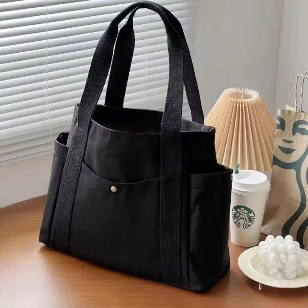 Large Canvas Tote Bag Women Shoulder Bag Multi Pocket Work College Shopping