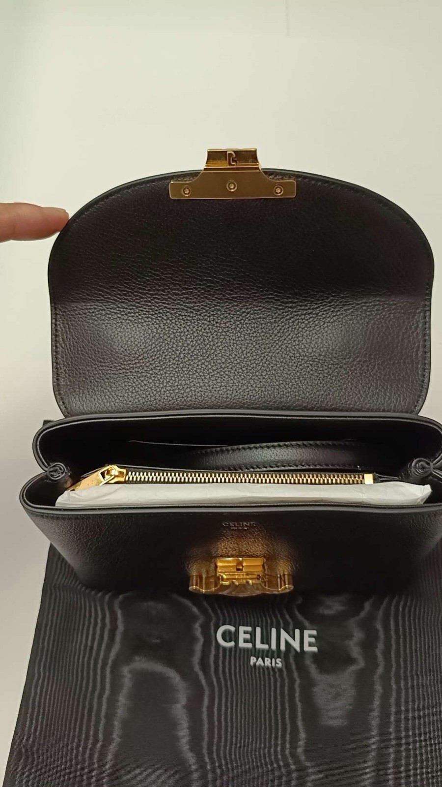 CELINE Triomphe Black Small Top Handle Bag Gold Hardware Shoulder Strap Dust Bag