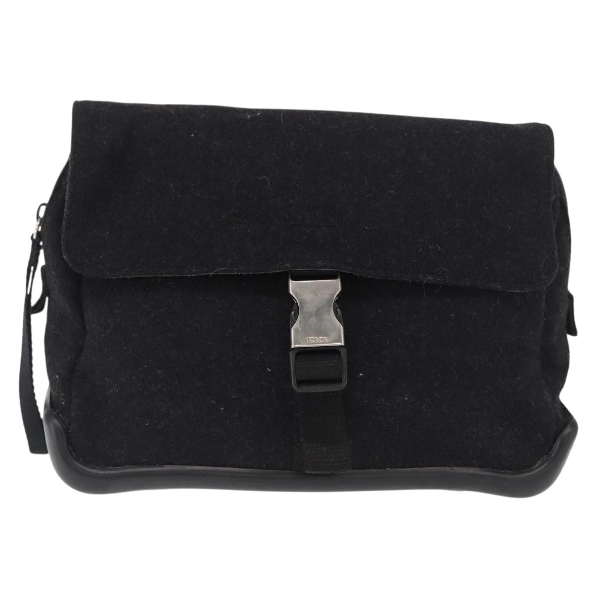 PRADA Sports Shoulder Bag Wool Black Silver Auth 165073