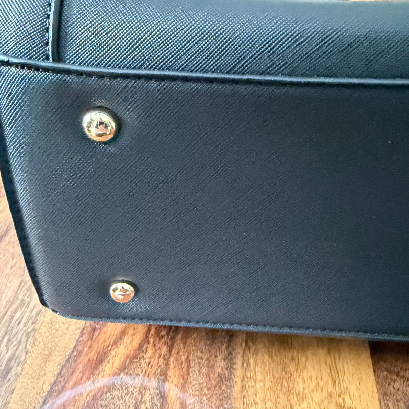 Black Top Handle Purse Satchel Bag Gold Tone Ring Handle Pocket Old Money Luxury