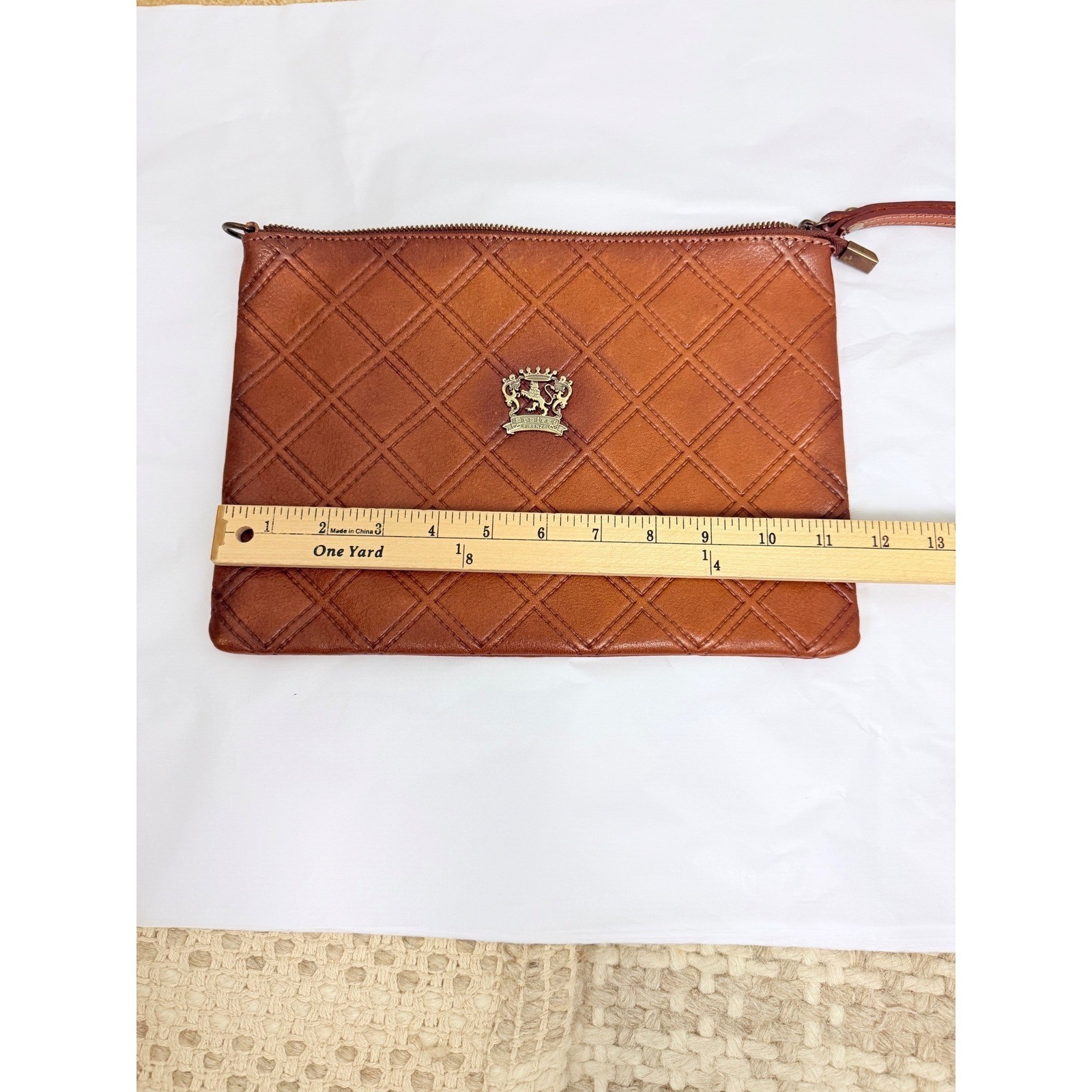 Pratesi Firenze Brown Quilted Leather Wristlet Clutch Bag Made in Italy Cognac