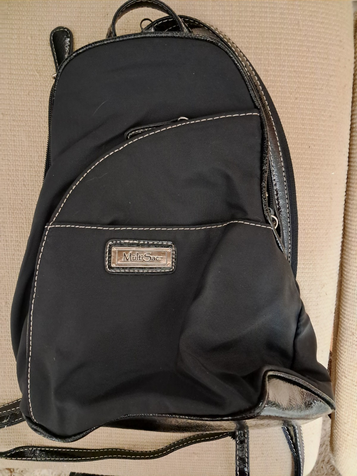 MultiSac Backpack ~ Nylon Taupe ~ Black Vinyl straps~ Black Lining ~Many Pockets