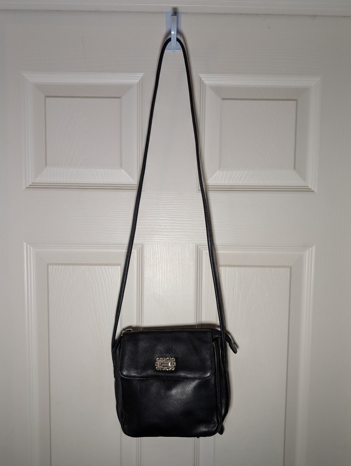 Vintage Fossil Crossbody Bag Purse black Smooth Calf Leather Organizer Flap