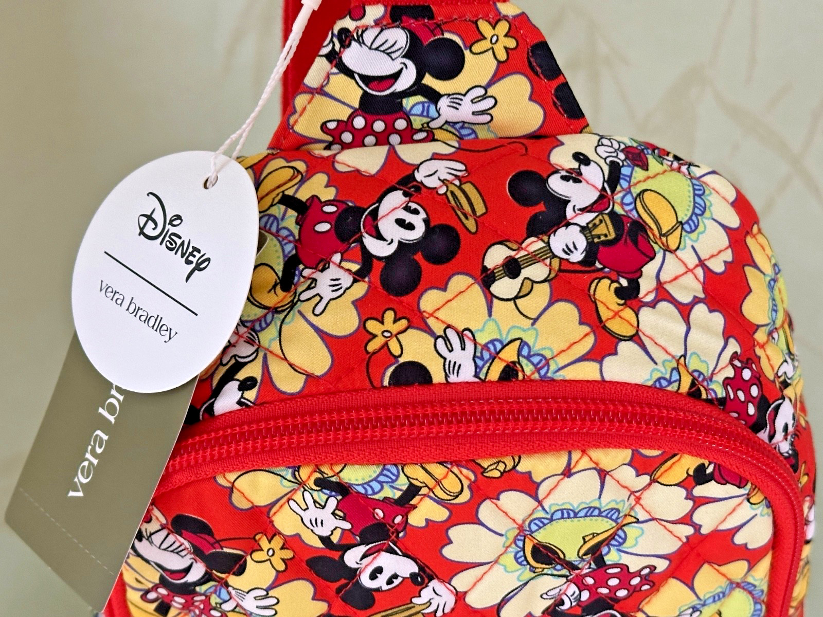 VERA BRADLEY DISNEY LORMAN SLING BACKPACK+ZIP ID CASE:NWT MICKEY/MINNIE PETAL