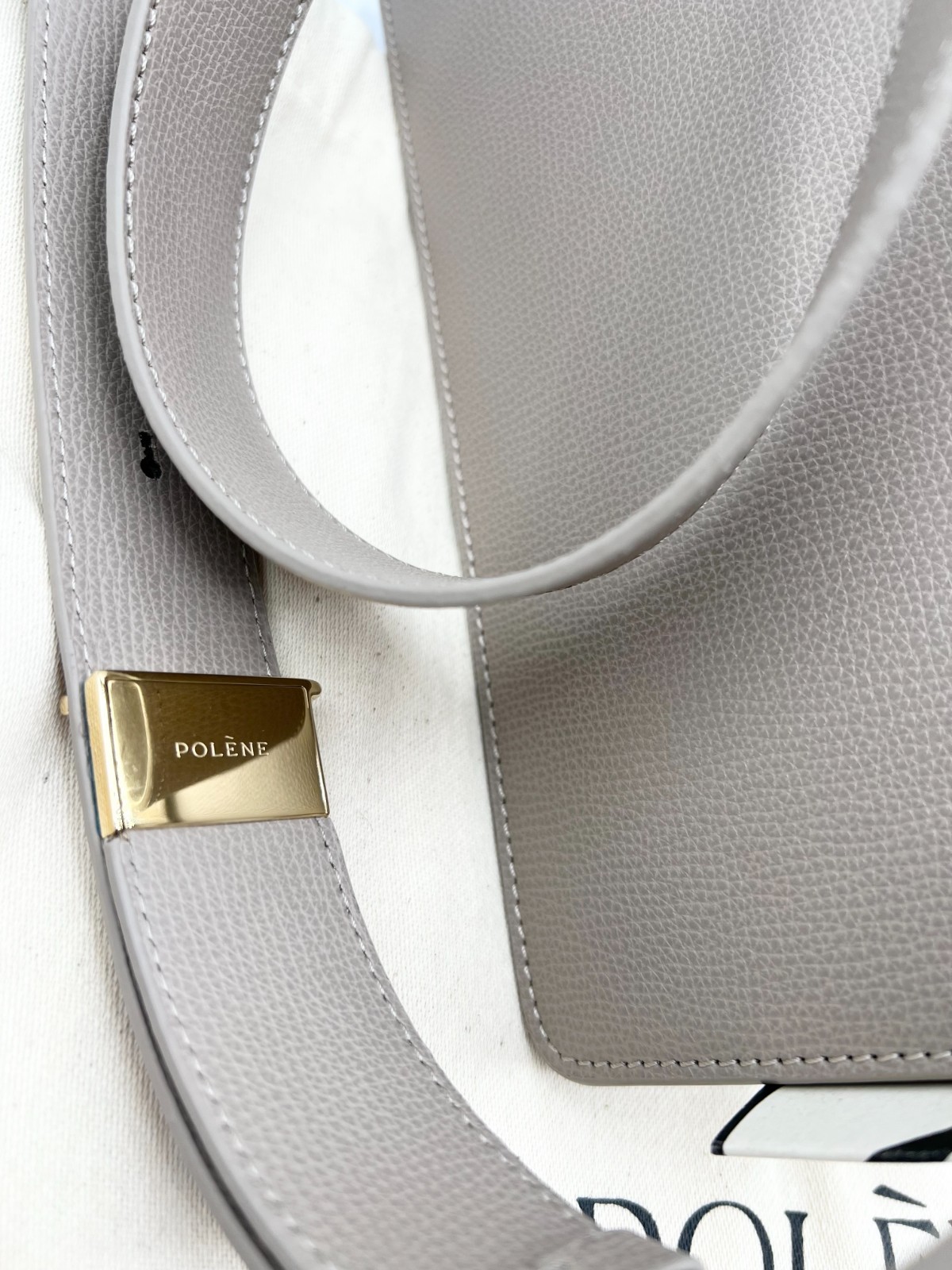 Authentic Polène Paris Numéro Sept in Textured Taupe Pebble Leather Crossbody