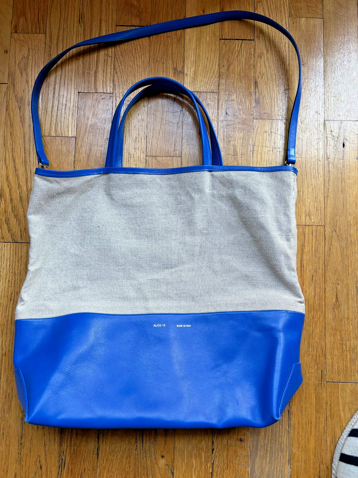 Alice D (made in Italy) blue leather/linen TOTE/Crossbody