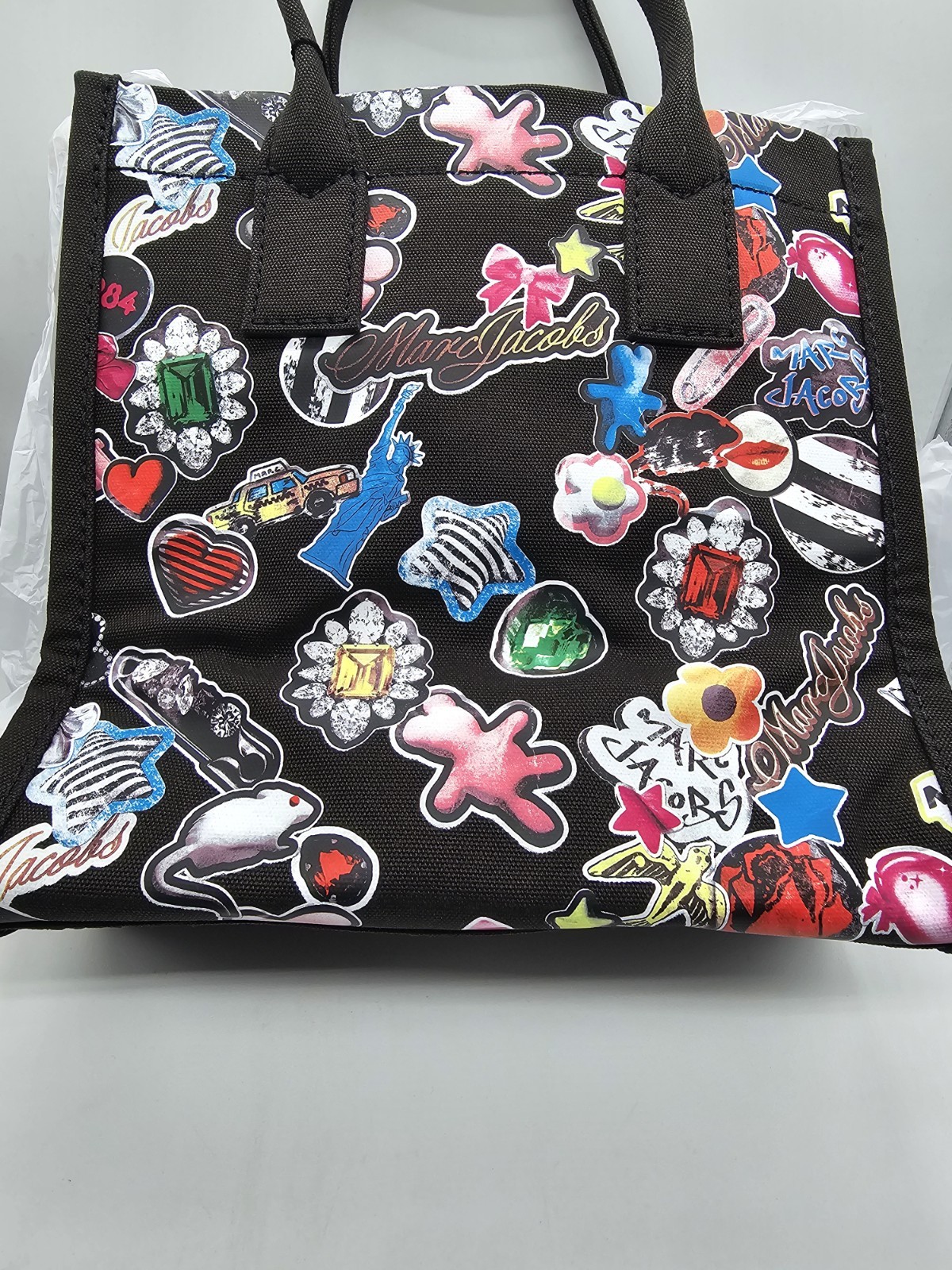 Marc Jacobs Sticker Print Canvas Tote Black Limited Edition New JL026049