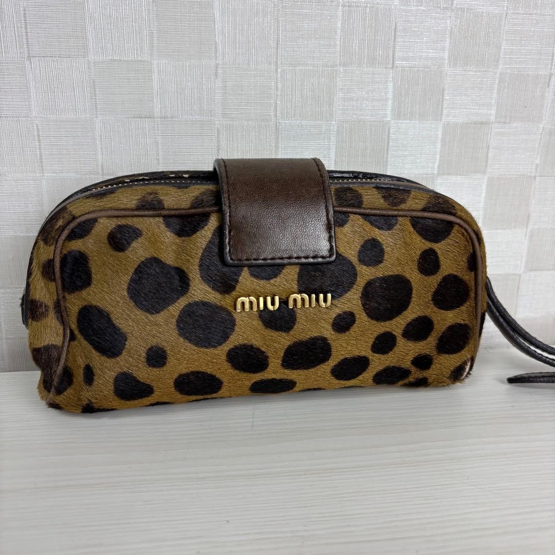 MIU MIU Pouch Haircalf Harako Logo Leather Women’s Accessory Cosmetic Case Bag