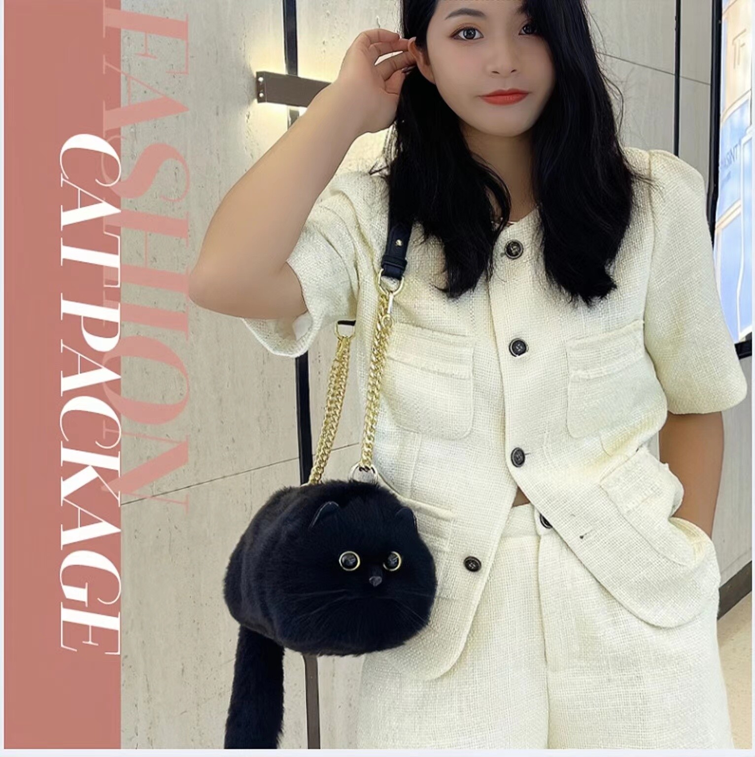 Handmade Ladies Multi-functional plush Cat Bag Cute one-shoulder handmade catbag