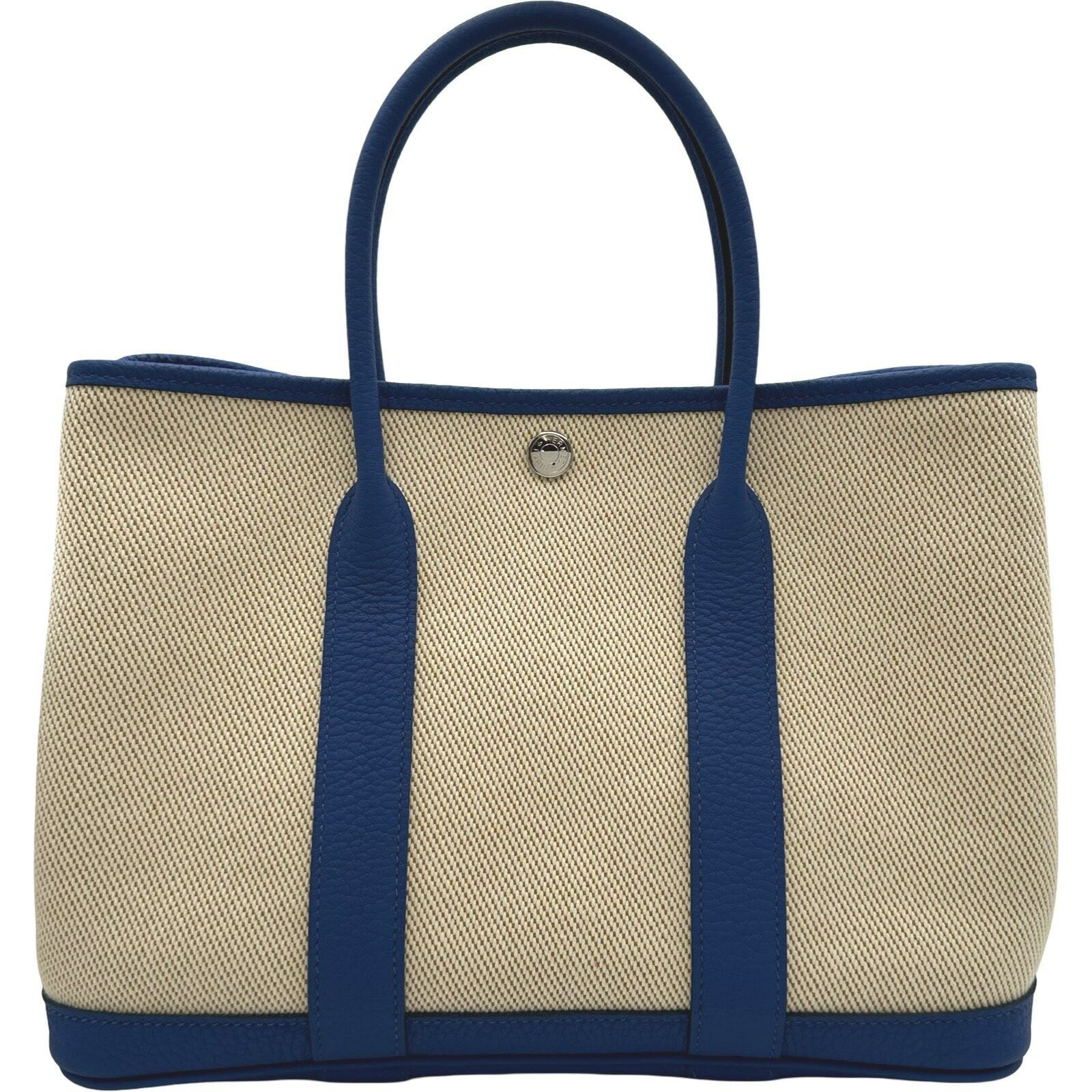 Hermes Garden Party TPM Handbag Tote Bag Toile Canvas Blue Leather Z Stamp 99
