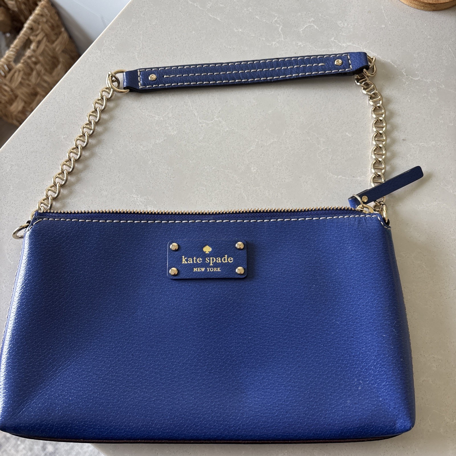 Kate Spade Wellesley Byrd Leather Purse With silver Chain Handbag omegablue