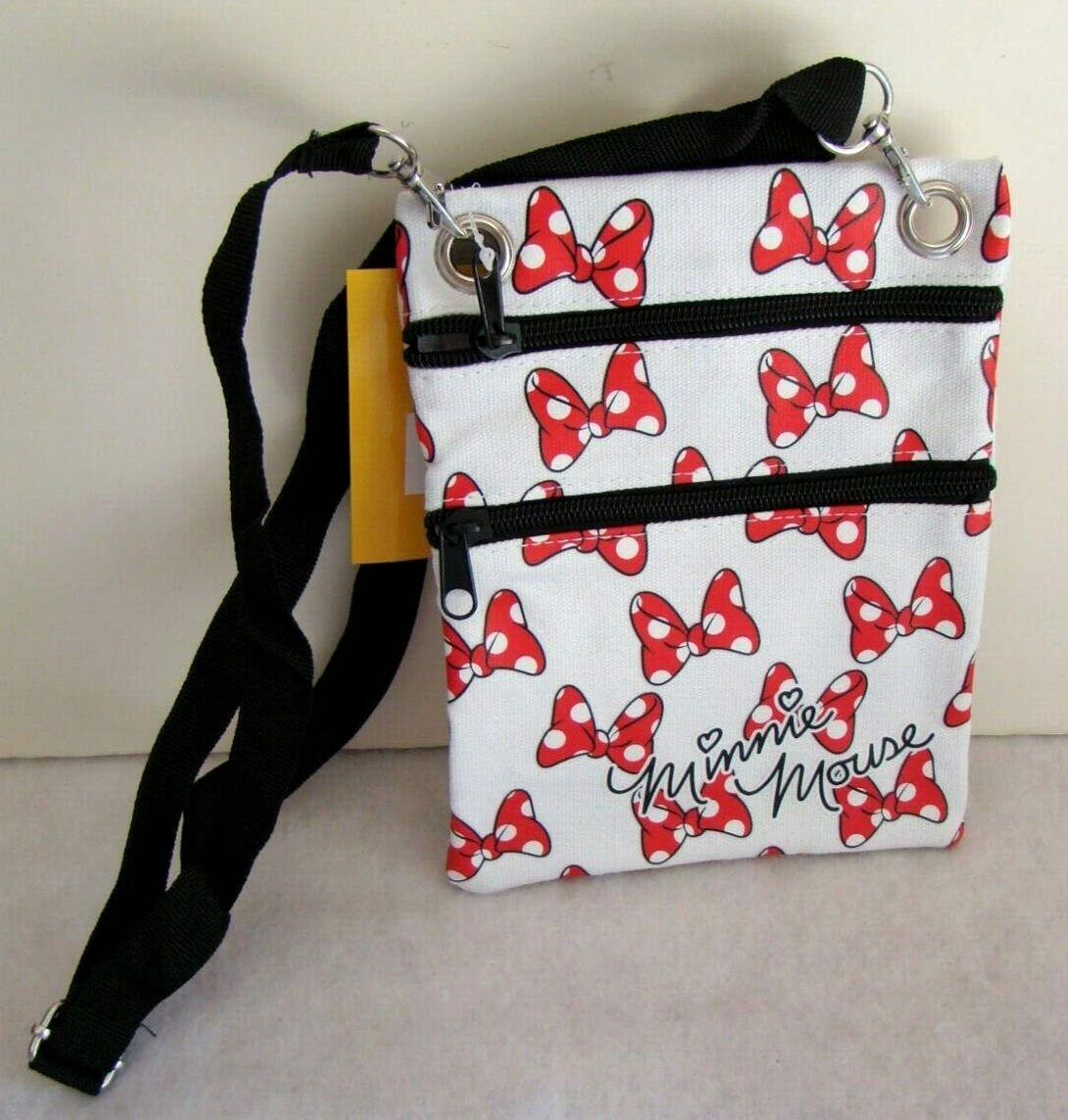 New Disney Minnie Mouse with Hearts Cross Body White Red Polka Dot Bows