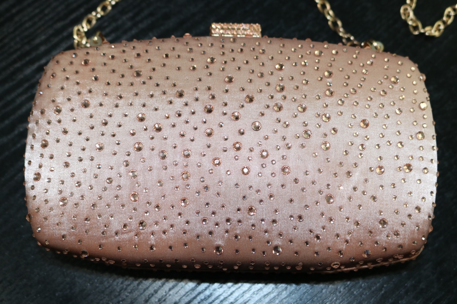 Encrusted Evening Clutch Shoulder Bag – Rose Gold Champagne Colored Party