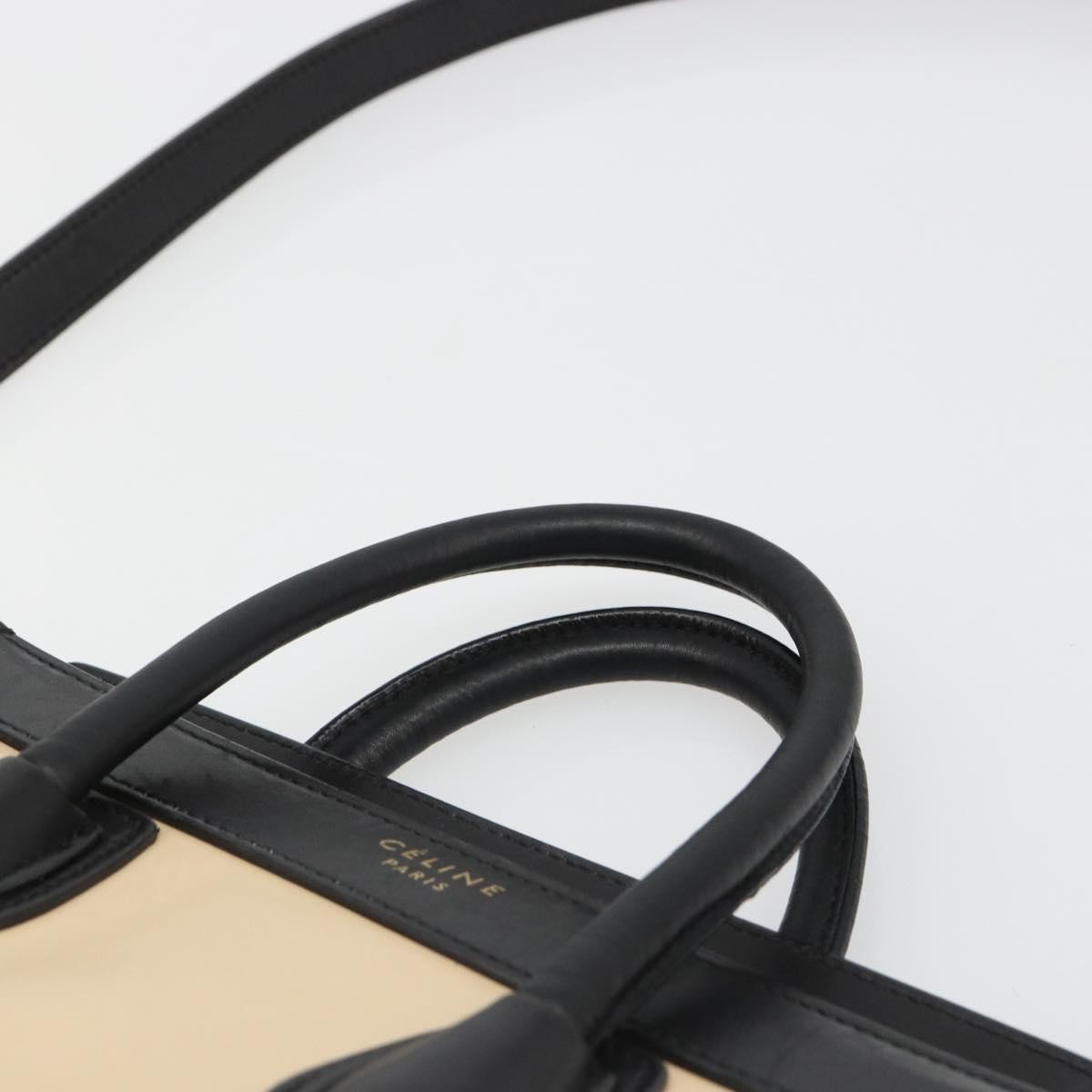CELINE Luggage Nano Micro Mini Hand Bag Leather 2way Beige Gold Auth ka4812V