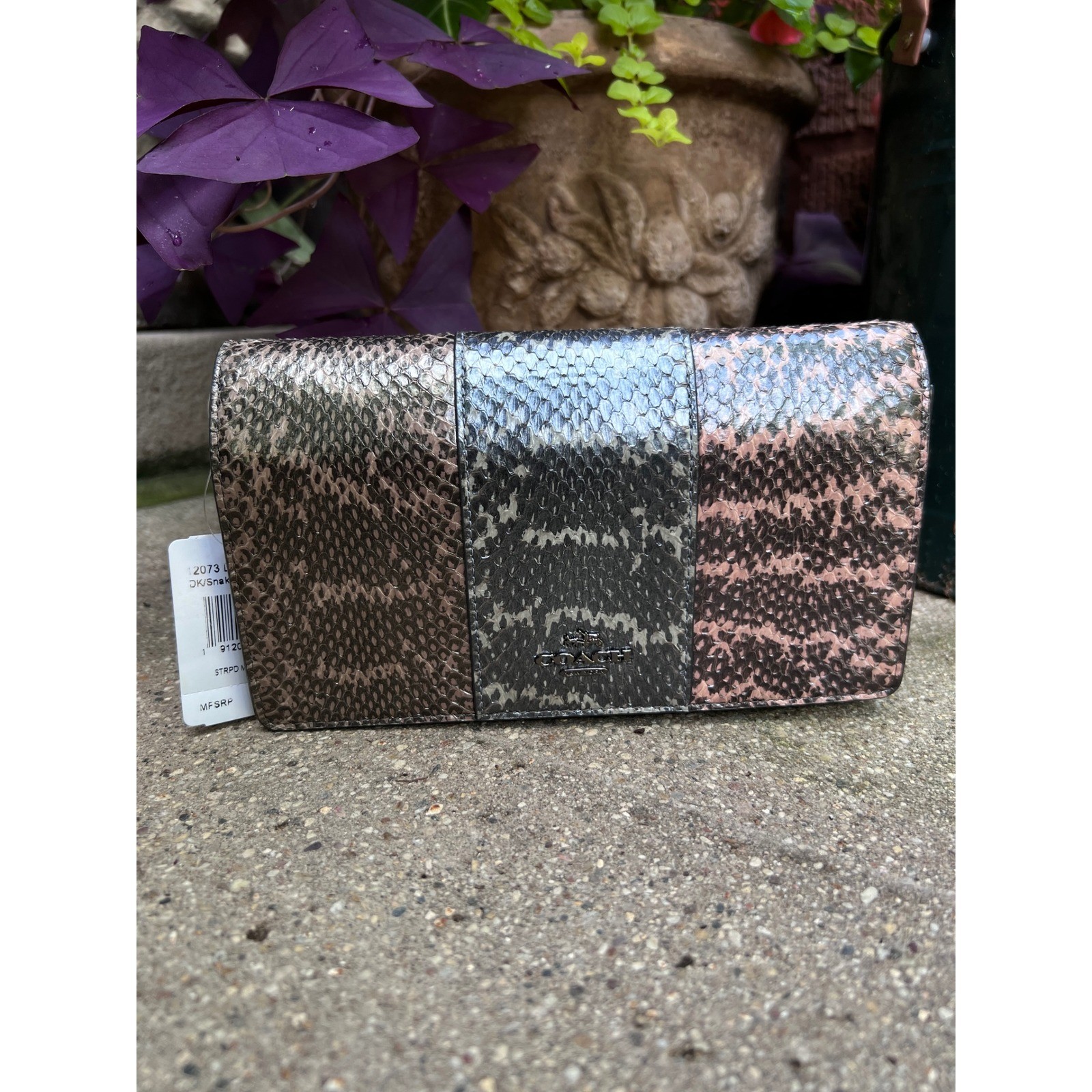 COACH Hayden Foldover Crossbody Clutch Stripes Mixed Snakeskin Bag NWT AS IS