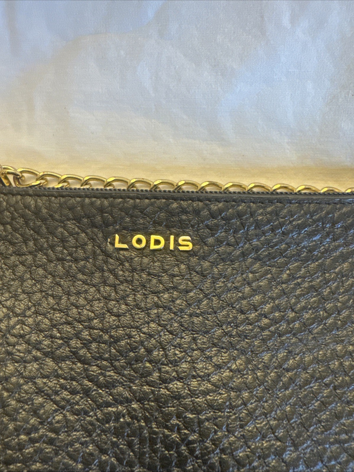 LODIS Black Pebbled Leather 2 Ways Chain Strap Zipper Clutch Crossbody Bag