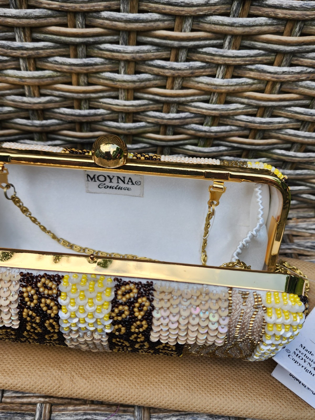 NWT LOVELY Moyna Couture Silk Hand Beaded Sequin Evening Bag Yellow Multi Color
