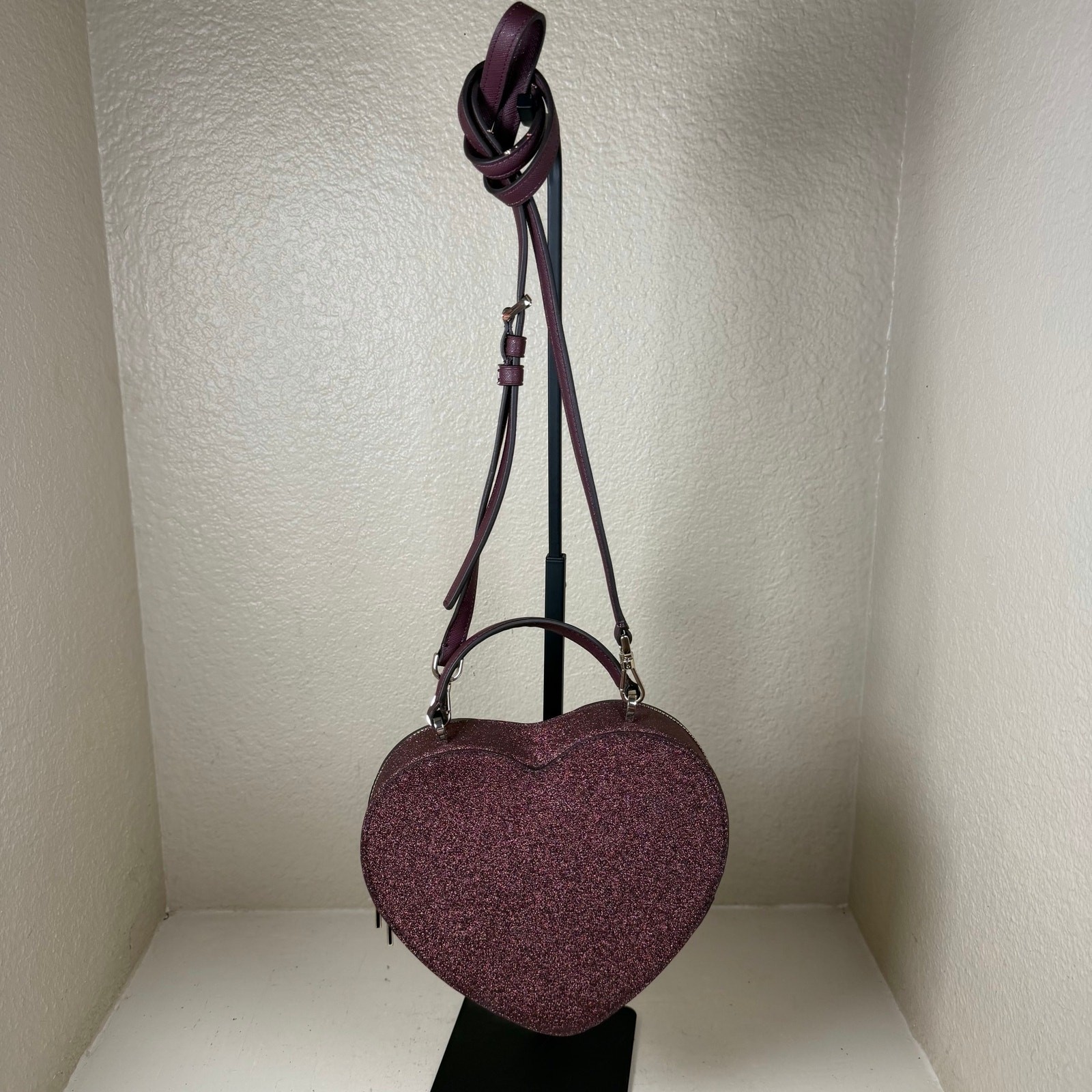 Kate Spade Love Shack Heart Crossbody bag Deep Nova glitter color with COA