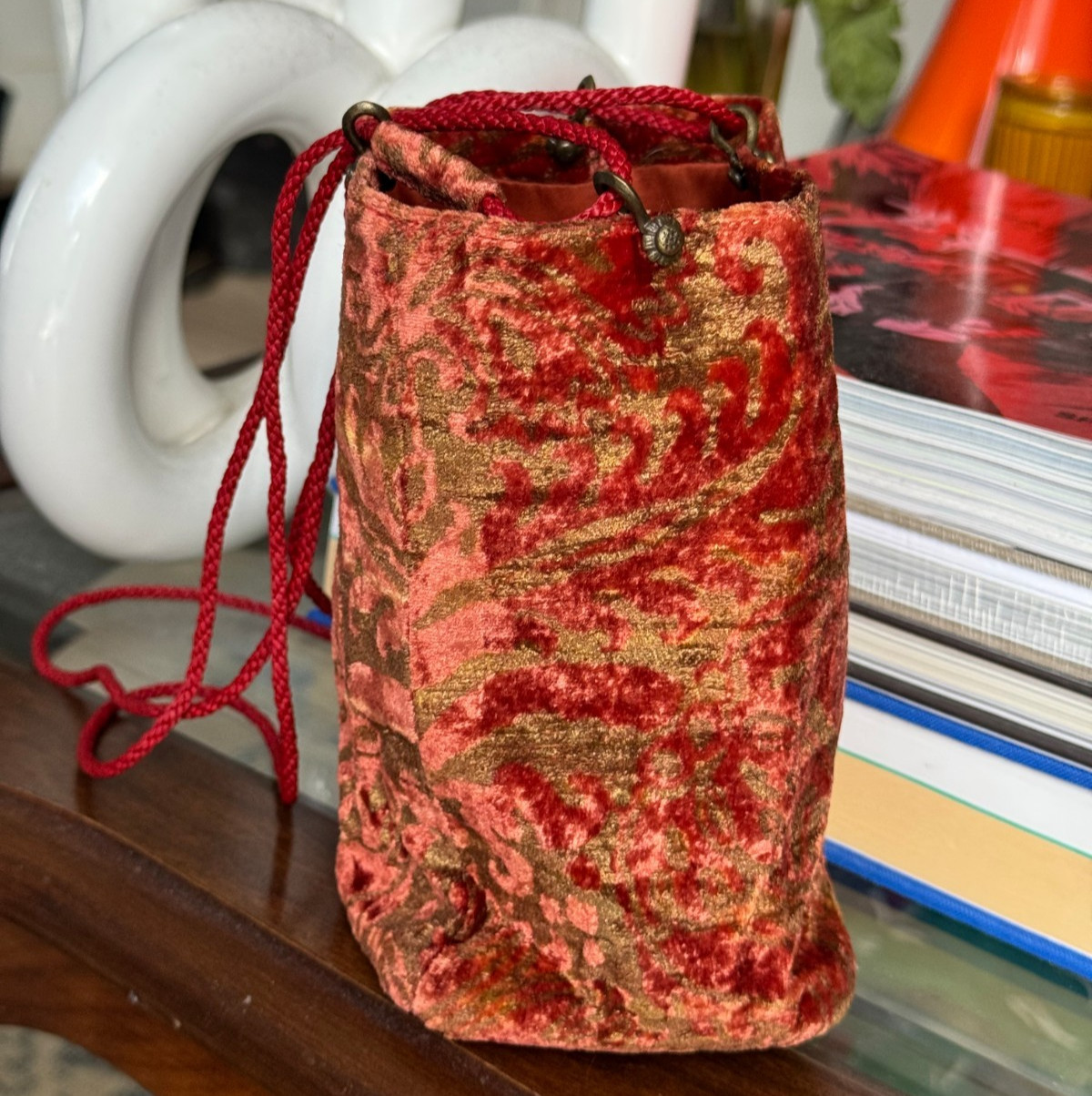 Venetia Stvdivm Red Silk Velvet Evening Opera Bag Stadium