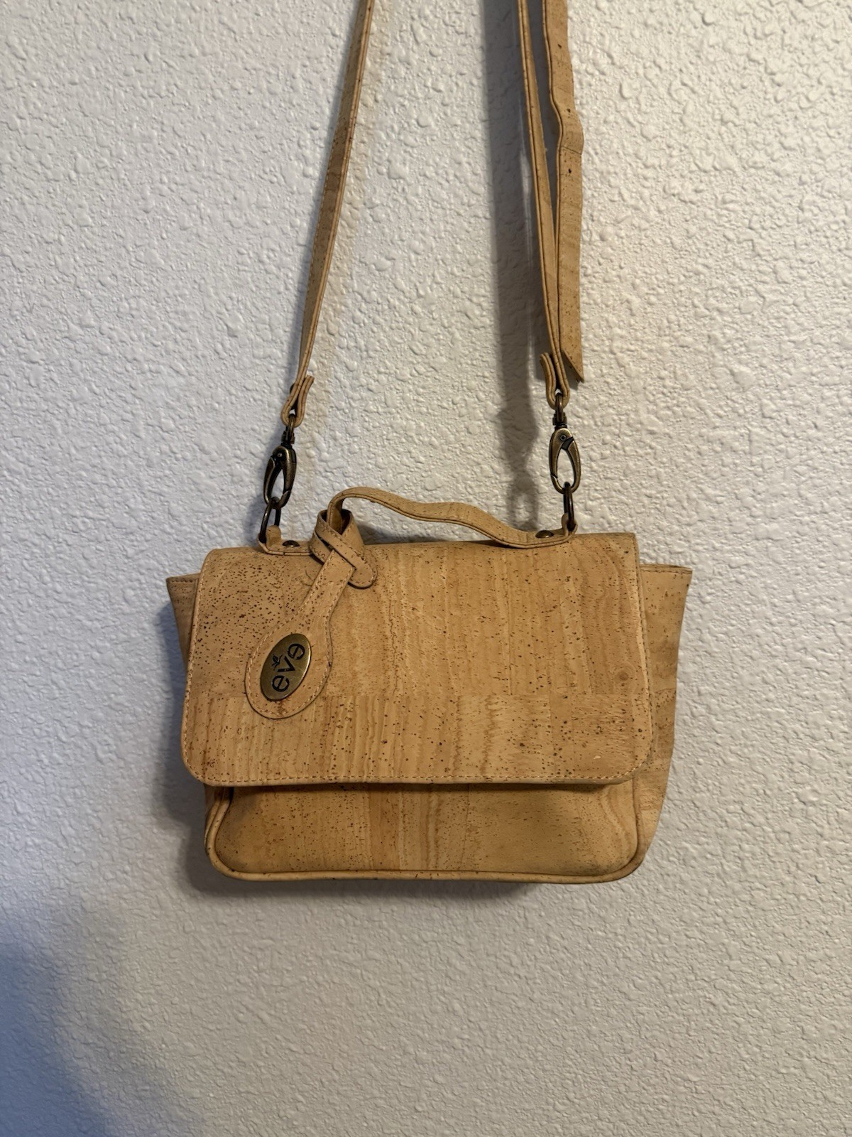 EVE Natural Cork Portugal Neutral Nude Tan Vegan Crossbody Messenger Bag Purse