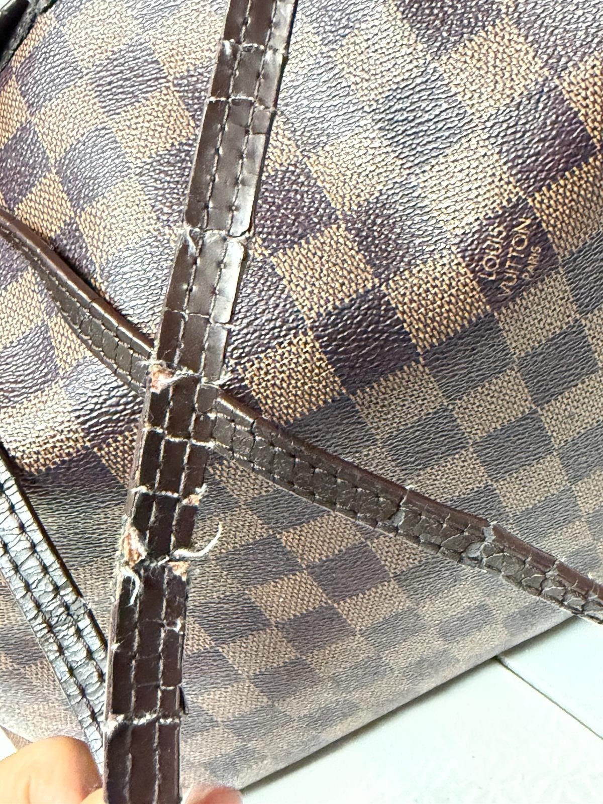 Lv Neverfull MM Damier Ebene Tote Brown Shoulder Bag Very Worn Straps Check Pics
