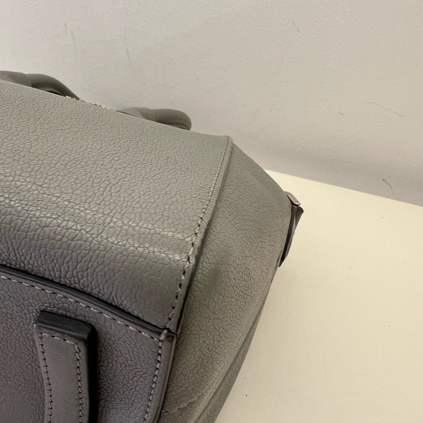 Givenchy Antigona Small Grey Pebbled Leather Satchel Top Handle Shoulder Bag