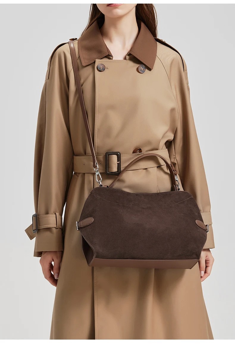 New Winter 2026 Women’s Natural Suede Leather Handbag – Soft Cowhide Crossbody
