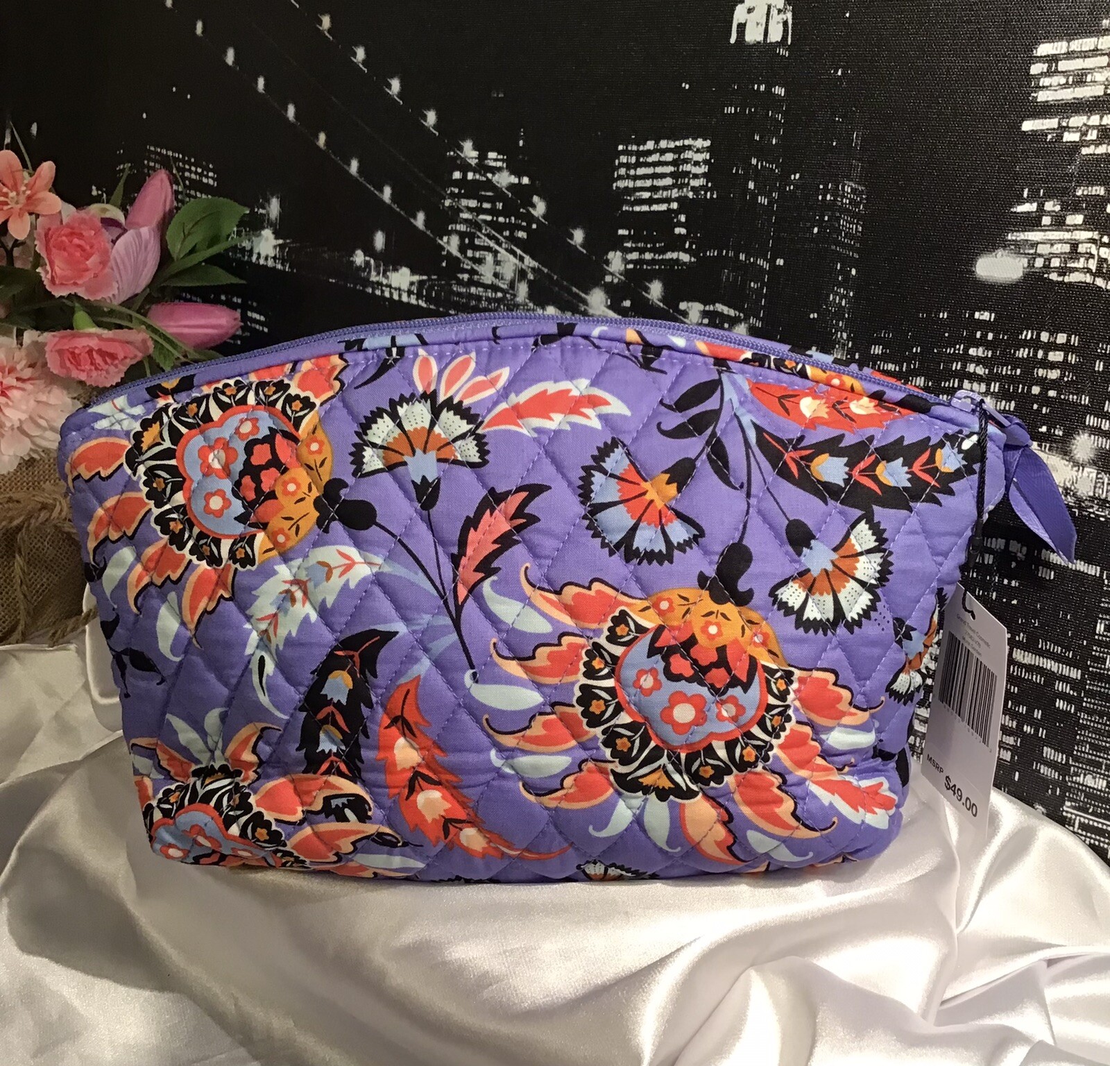 Vera Bradley Grand Travel Quilted Large Cosmetic Bag MURAL GARDEN NEW W/TAGS