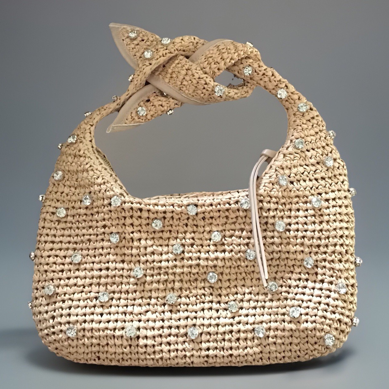 URBAN EXPRESSIONS Jessa Crystal Studs Poly Straw Shoulder Bag Lightweight Purse