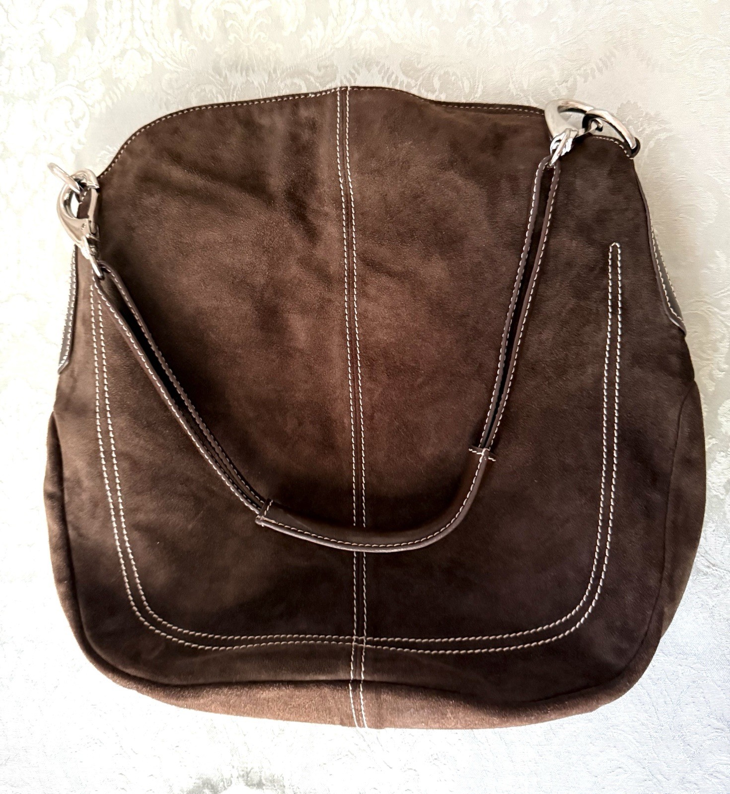 Italian Suede Leather Nero Bianco Mini Tote Brown Shoulder Bag Boho 1 Handle