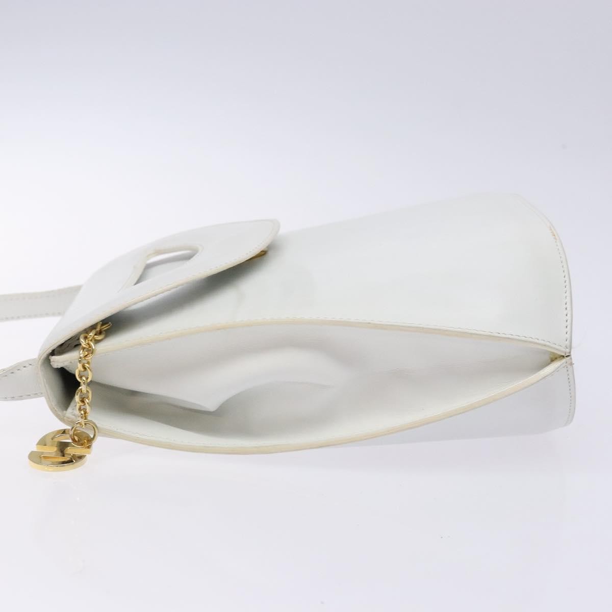 CELINE Shoulder Bag Leather Gold White Auth 138388