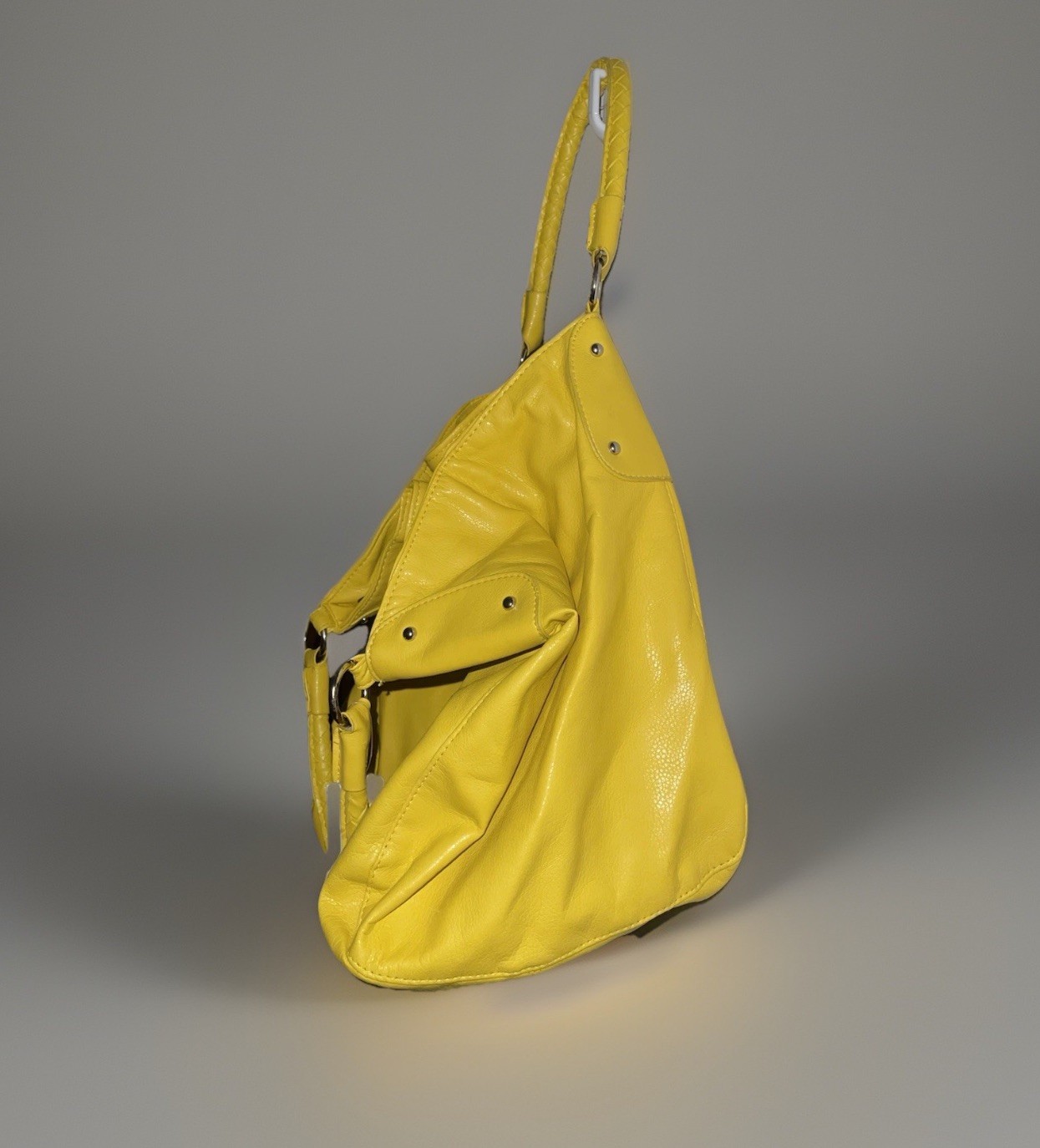 Large Bright Yellow Handbag, No Label, Inside Zipper, Magnetic Closure, Faux Lea