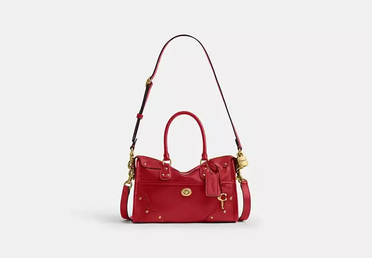 Coach Rider Satchel Bag 24 CFN69 B4POP Brass/Poppy Authentic New