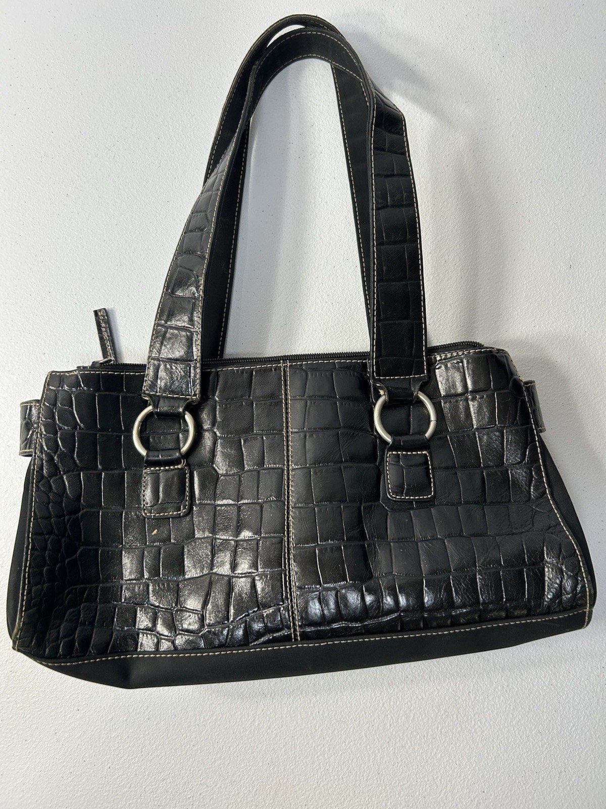 Franco Sarto Leather Tote Shoulder Bag| Faux Crocodile Embossed Leather Purse