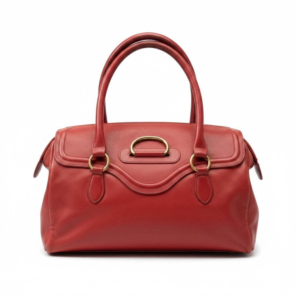 Sofia C Made in Italy Red Pebbled Leather Satchel Handbag