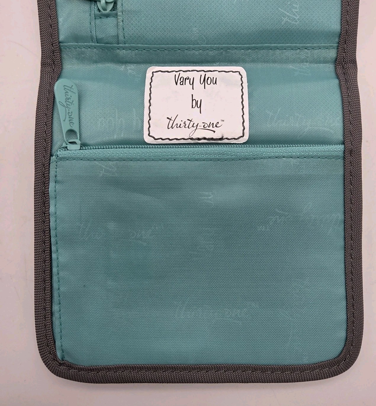 Thirty-one (31) Vary You Mini Crossbody Purse Wallet Quilted Gray & Teal