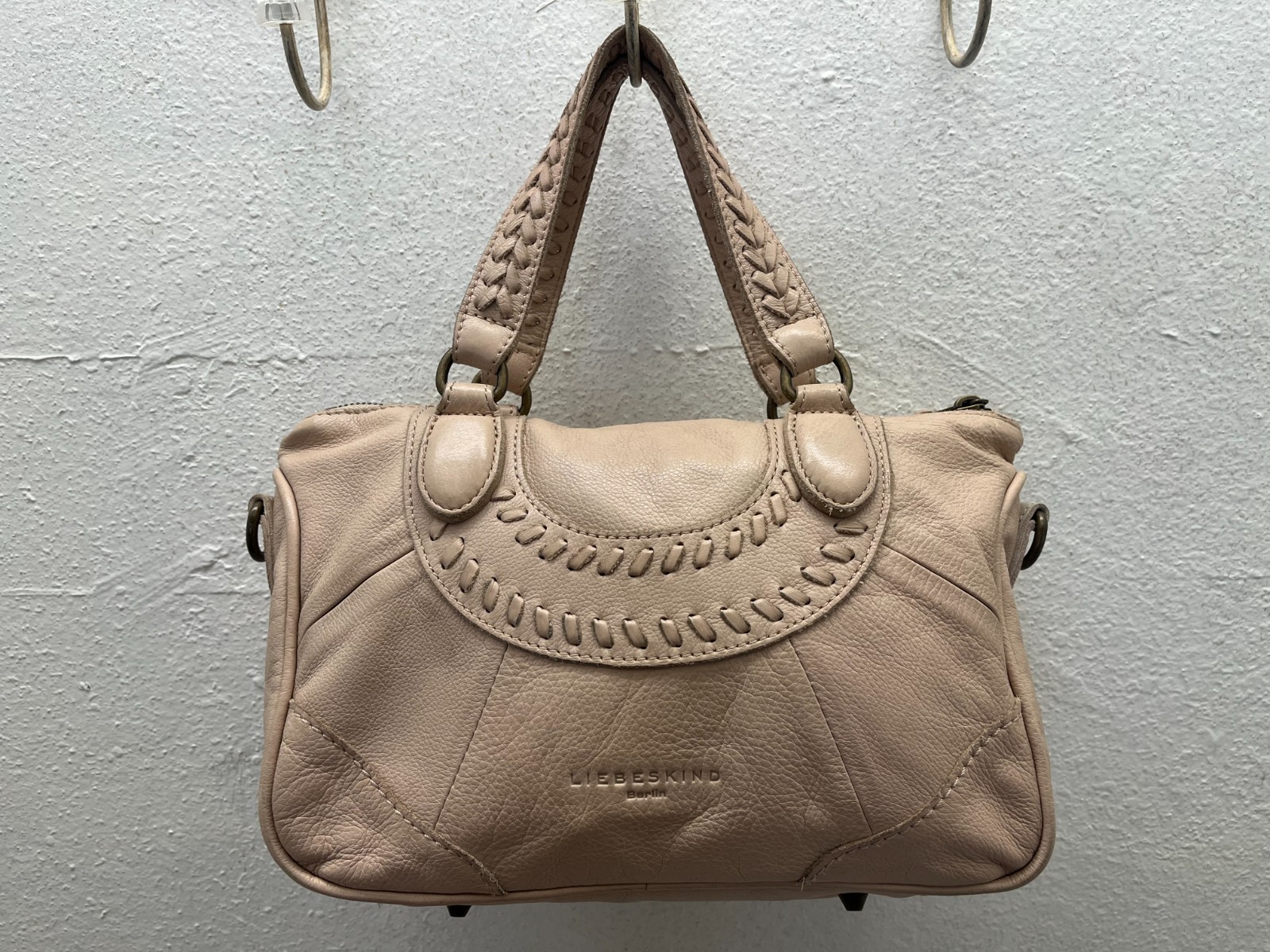 Liebeskind Berlin Tan (Sand) Satchel with Braided Handle & Gold Hardware