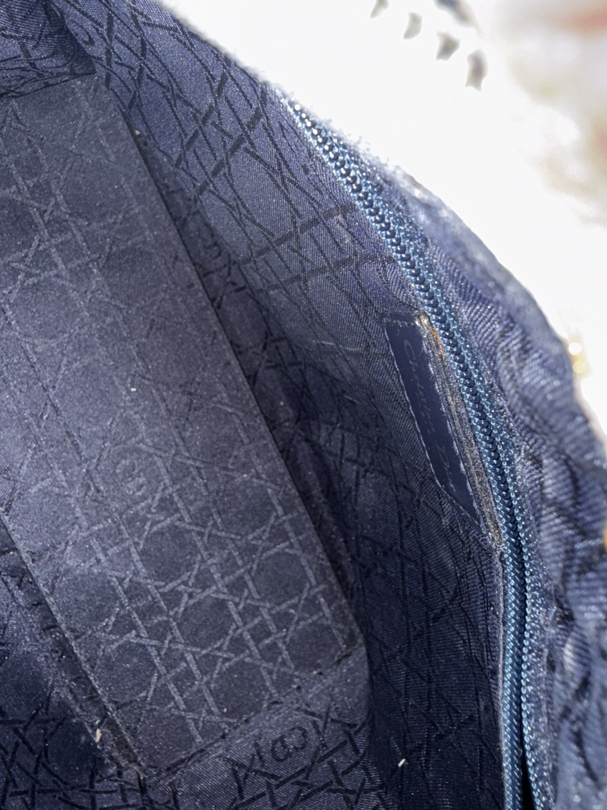 Authentic DIOR Medium Lady Dior Blue Denim Bag Acrylic Top Handle