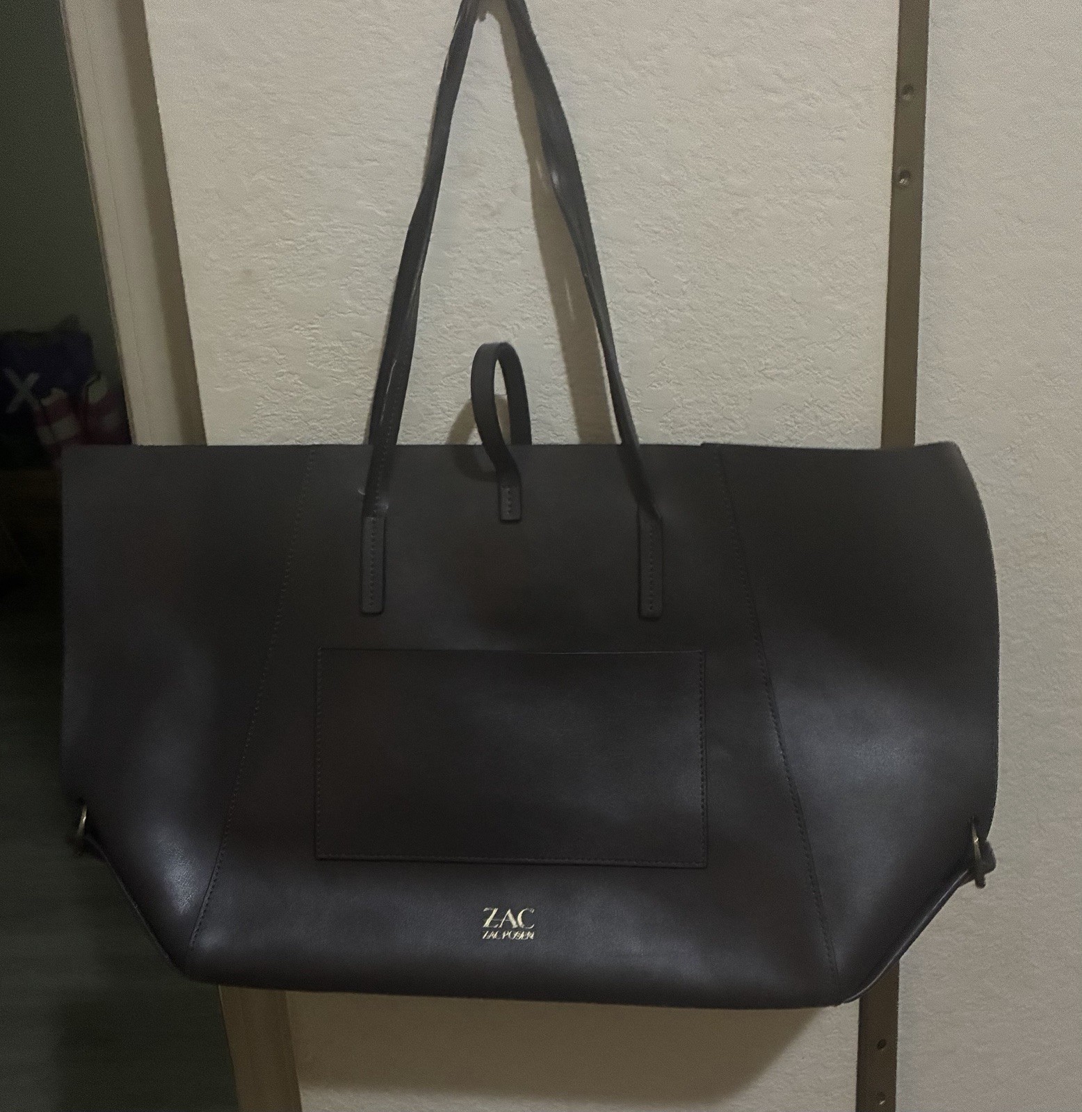 Zac Posen Black Solid Tote Bag Gold Hardware Buckle Closure Double Handles
