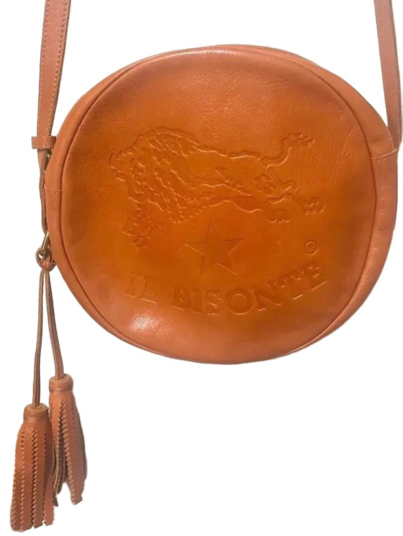 IL BISONTE Leather Round Shoulder Bag Brown 8.7in x 9.8in x 1.2in Crossbody