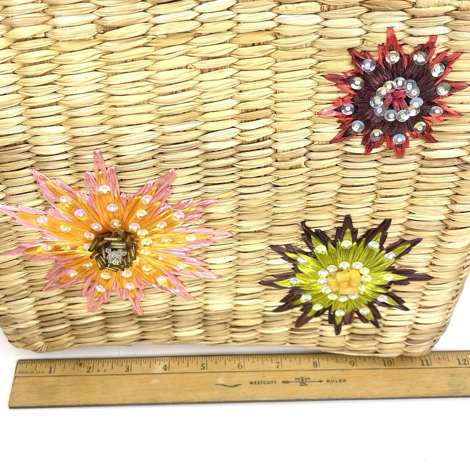 Charter Club Beach Straw Purse Shoulder Lined Decorative Cottagecore Resort