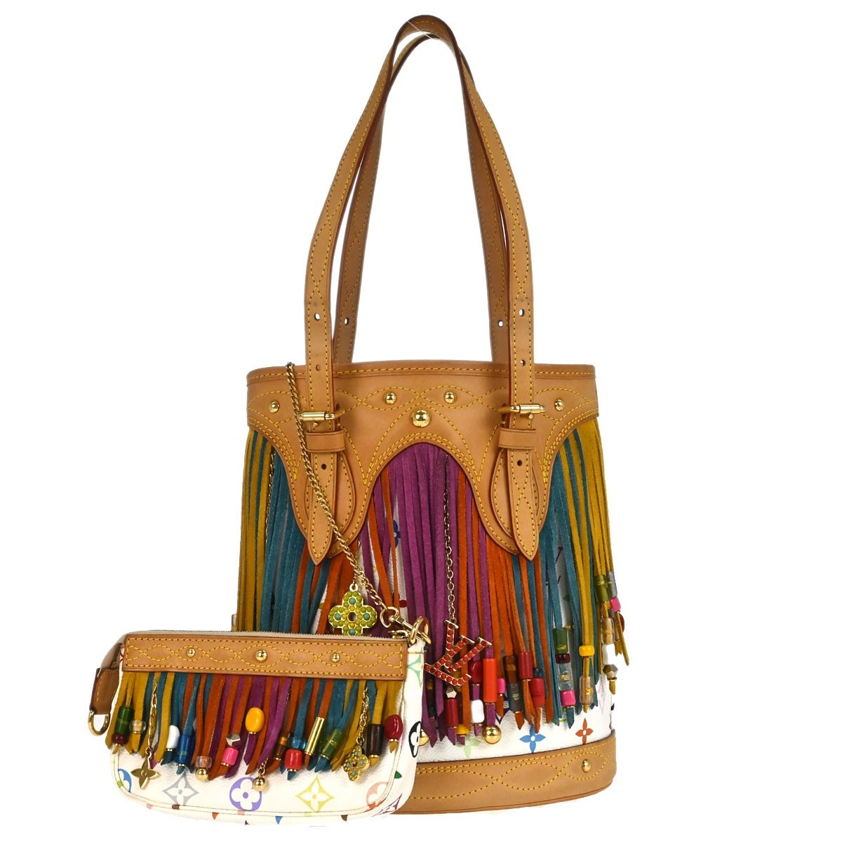 Louis Vuitton Monogram Multicolor Bucket Fringe Tote Bag M40109 SR0066 188232
