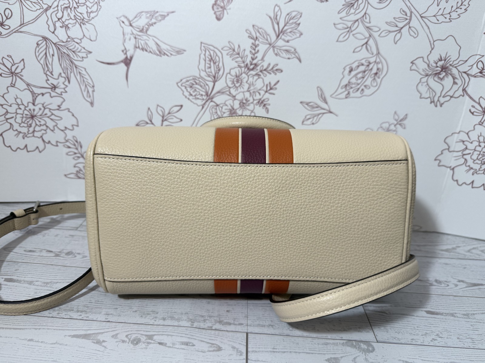 COACH Rowan Satchel Handbag Striped CAO70 Orange Purple Leather Women’s NWT