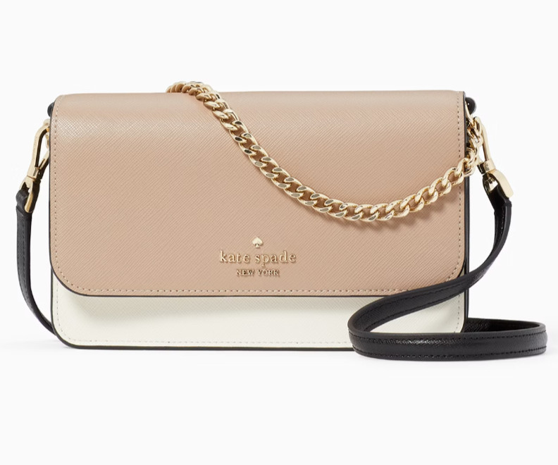 Kate Spade Madison Flap Crossbody Bag Beige White Black Leather Chain KC517 NWT