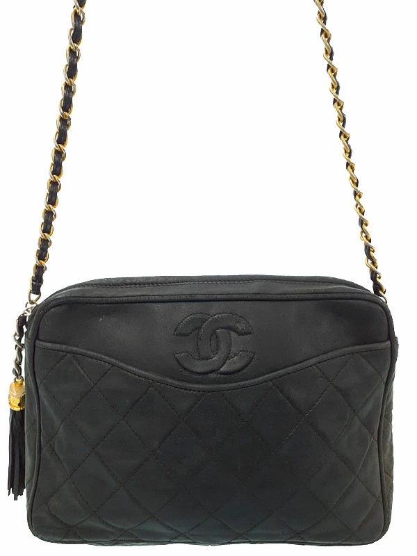 Chanel Chain Shoulder Matelasse Lambskin Leather Black Shoulder Bag #TB2603